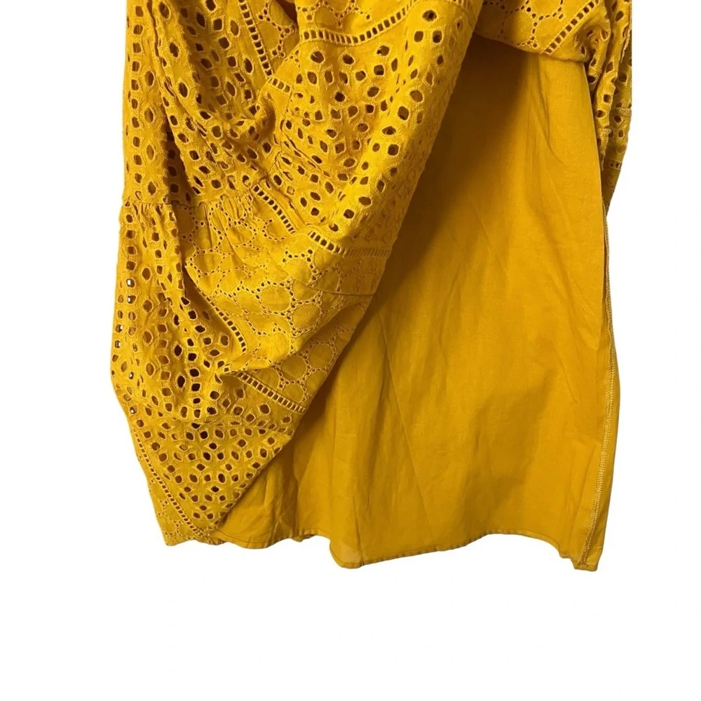 House of Harlow 1960 Size Small Mustard Yellow Eyelet Lace Tiered Midi Skirt - Picture 5 of 8